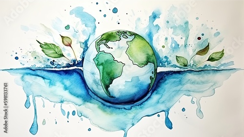 Earth day globe, watercolor art of the earth for earthday. wallpaper background image of the globe, eco concept, saving water and world environment day, AI