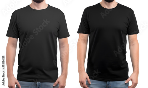 Canvas Print a male model wearing a black t shirt template mockup on white background chest f