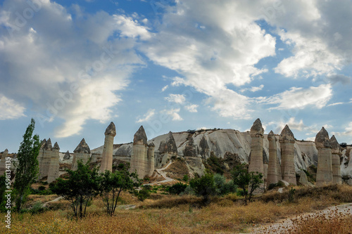 Large-scale panoramic view of Cappadocia, natural geological formations of extraordinary beauty. Famous touristic destination in Turkey