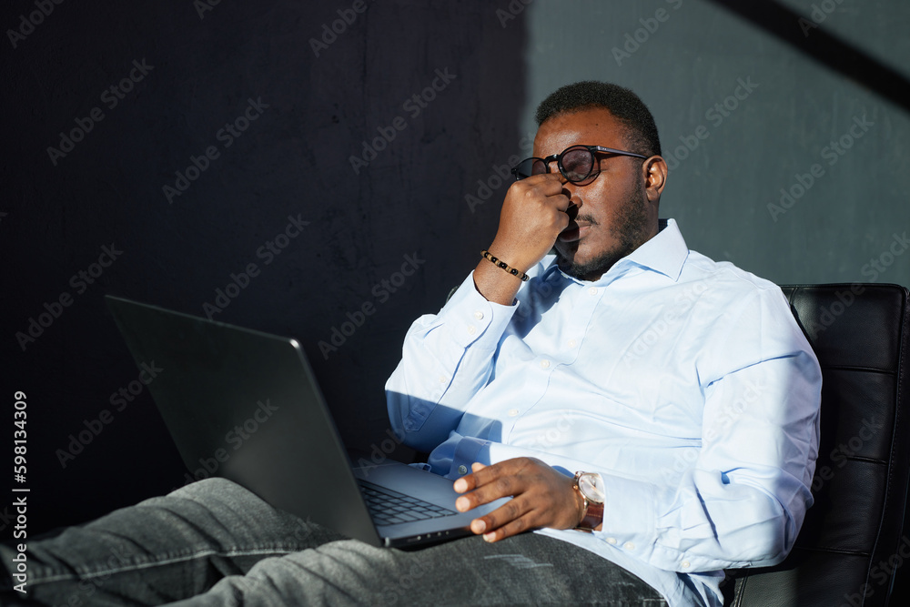 Burnout American African Business Man In Stress Works With Many Paperwork Document, Migraine Attack Burnout American African Business Man In Stress Works With Many Paperwork Document, Migraine Attack