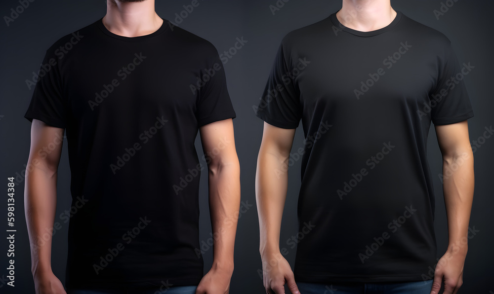front view black tshirt for man, black background, shirt template