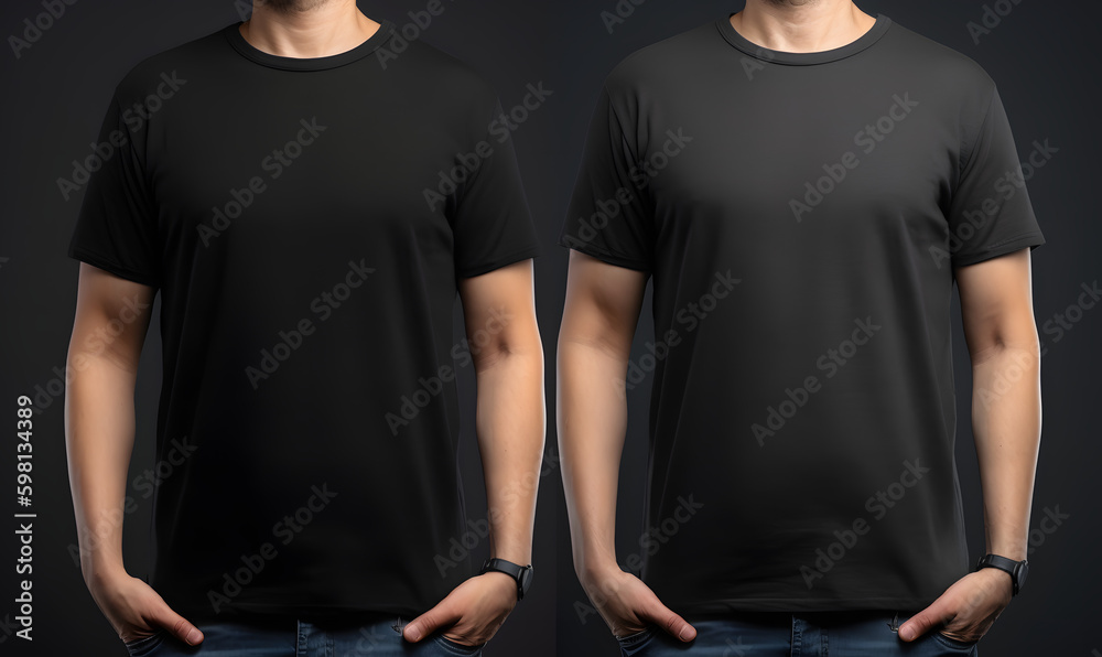front view black tshirt for man, black background, shirt template