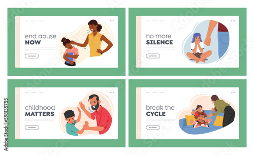 Parents Abuse Their Children Landing Page Template Set. Domestic Violence Cause Emotional And Psychological Harm Generative AI