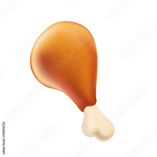 3D chicken leg icon. Fried appetizing Chicken leg. Vector illustration of food in cartoon 3D style. Isolated funny poultry meat clipart on white background. Fast food 3d realistic render Generative AI