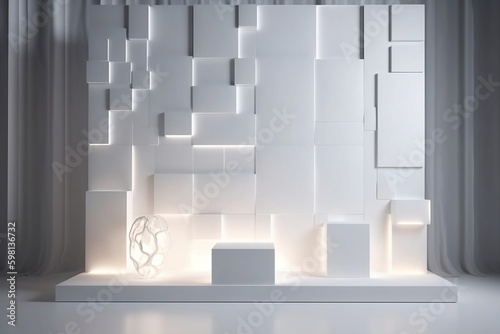 Sleek and sophisticated light background mockup with illuminated board for minimalistic product presentation, created using generative AI