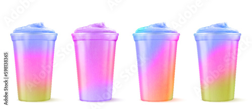Summer refreshing cold cocktail in a plastic cup. Vector illustration isolated on white background