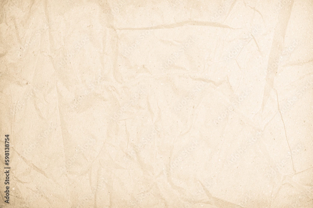 Cream paper old grunge retro rustic blank, crumpled paper texture background surface brown parchment empty. Natural pattern antique design art work