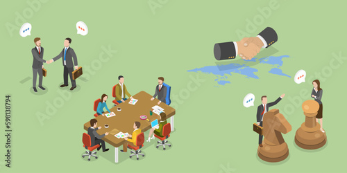 3D Isometric Flat Vector Conceptual Illustration of Negotiation , Disagreement Resolution