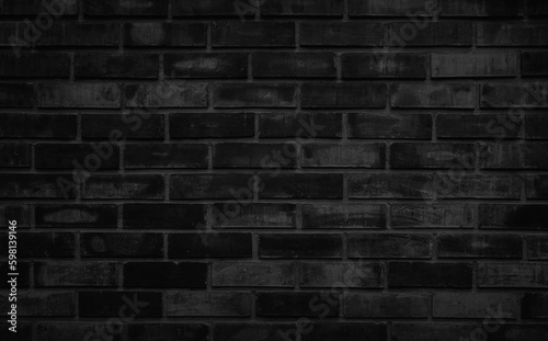 Abstract dark brick wall texture background pattern, Wall brick surface texture. Brickwork painted of black color interior decoration.