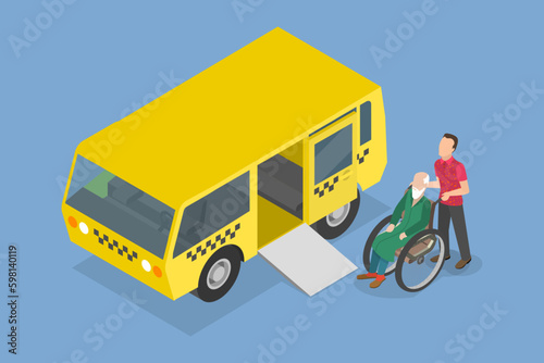 3D Isometric Flat Vector Conceptual Illustration of Transport For Disabled Persons, Handicapped People Mobility