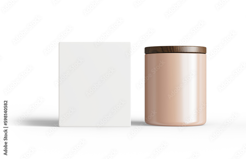 Beige ceramic candle jar with lid and box isolated on transparent background, container candle mockup Beige ceramic candle jar with lid and box isolated on transparent background, container candle mockup