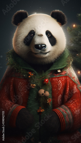 Cute panda in the sweater, amazing fluffy animal