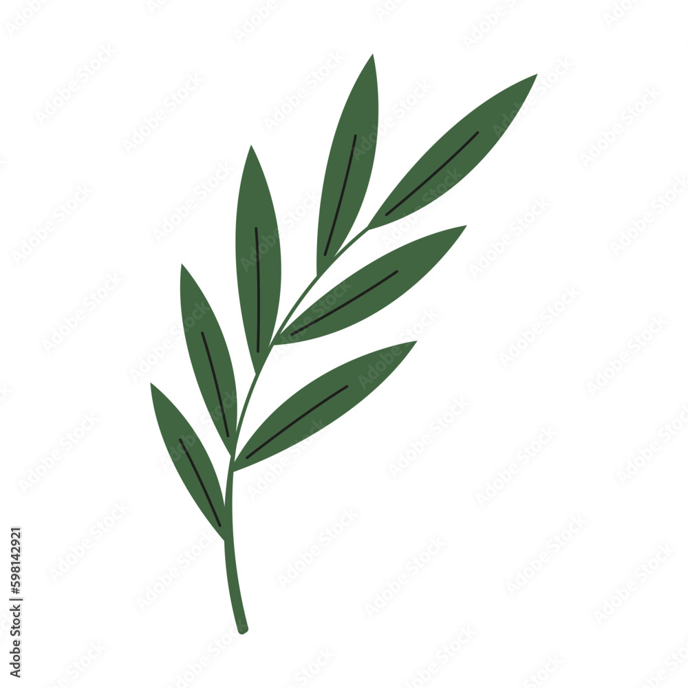Green leaves vector flat illustration. Decorative design elements. Green leaves vector flat illustration. Decorative design elements.