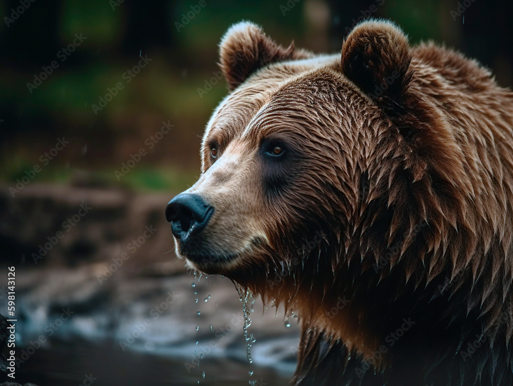 great grizzly bear in the wild. AI generated