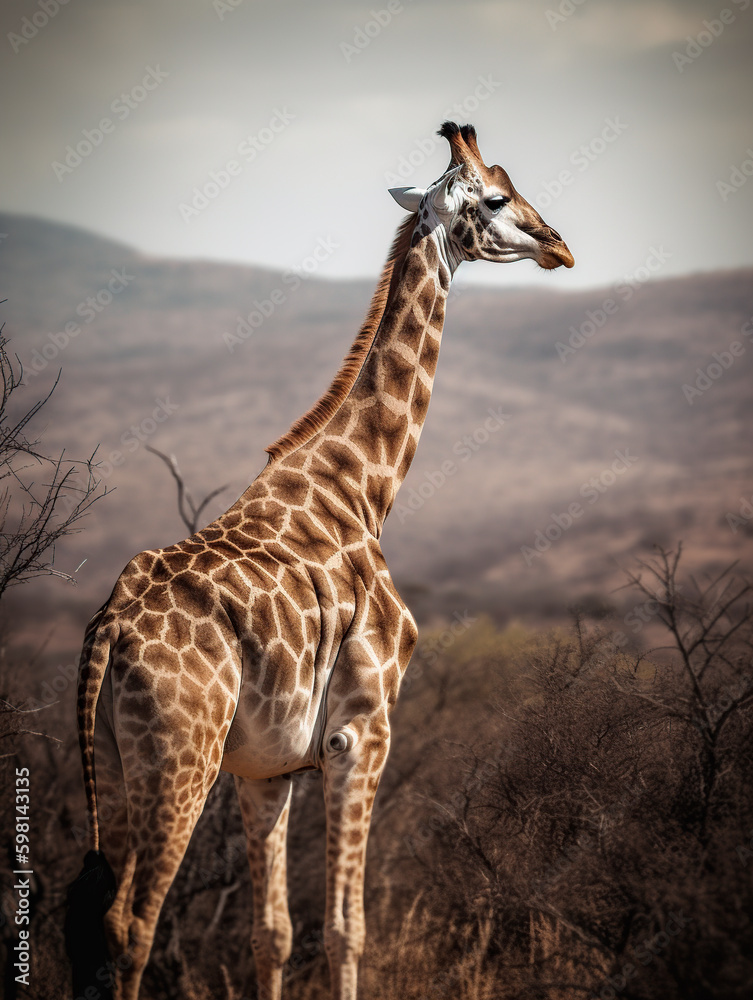 giraffe in the wild and in freedom. AI generated