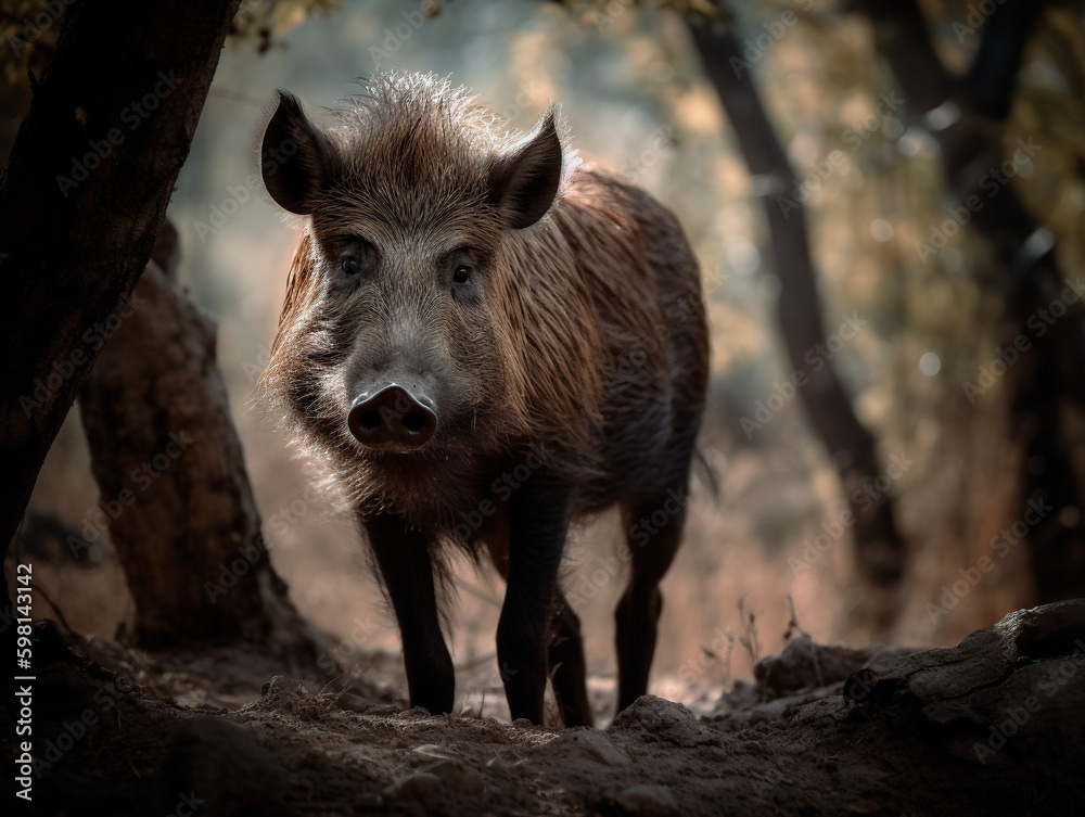 wild boar in the wild and in freedom. AI generated wild boar in the wild and in freedom. AI generated
