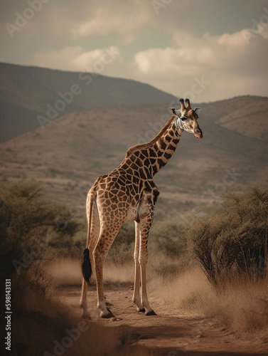 giraffe in the wild and in freedom. AI generated