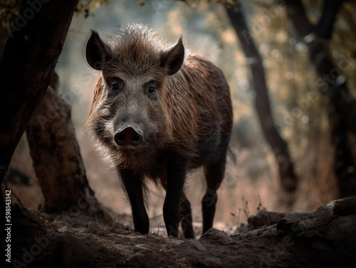 wild boar in the wild and in freedom. AI generated