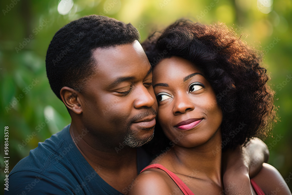 Portrait of a happy African American couple. Generative AI Portrait of a happy African American couple. Generative AI