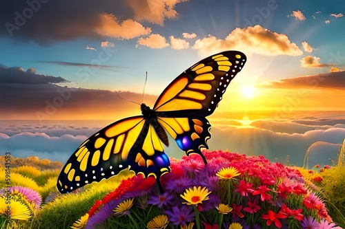 Danaus Plexippus with purple and blue spots Generative AI