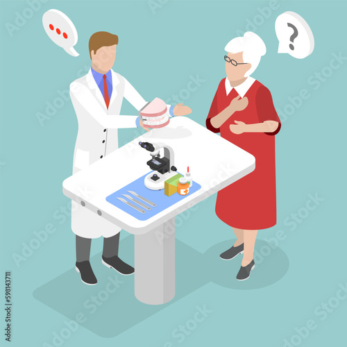 3D Isometric Flat Vector Conceptual Illustration of Teeth Prosthesis, Dental Implant