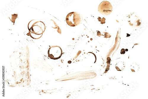 coffee stains in multiple shapes on transparent background