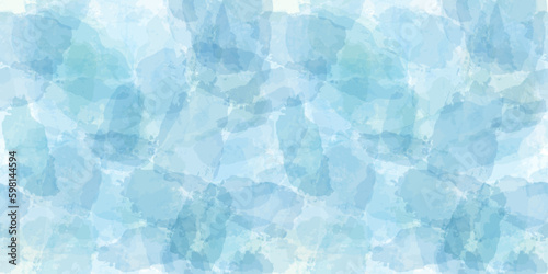 Watercolor seamless pattern. Vector tie dye print. Blue transparent brush stains texture.