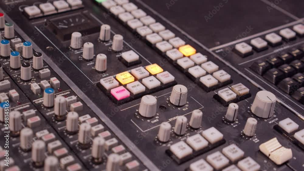 Audio mixing console. Sound recording studio
Audio mixing console. Sound recording studio