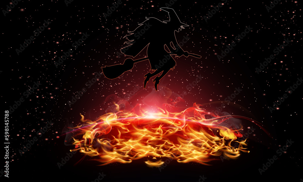 Walpurgis night witch in space, vector art illustration.