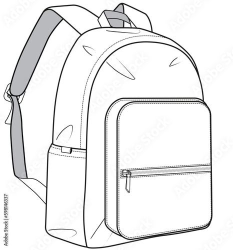 basic school bag flat sketch vector illustration plain backpack design technical cad drawing template