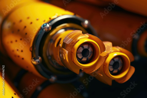 A detailed view of the shock struts and gasfilled tubes used to reduce impact on the chassis of a vehicle. Speed drive concept. AI generation. Generative AI photo