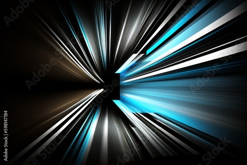 Blue Light and Stripes in Motion on Black Background - Generative AI