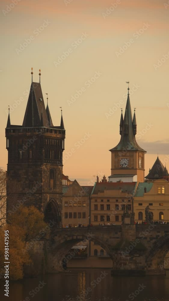 landscape with Karlov most at sundown in autumn in Prague, Czech Republic. landscape with Karlov most at sundown in autumn in Prague, Czech Republic.