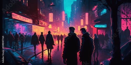 Nightlife in the City: A Vibrant and Edgy Urban Street Scene - Generative AI © Rysak