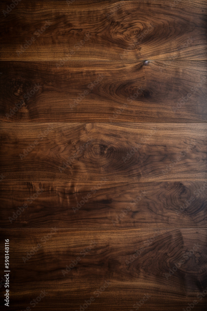 Naklejka premium Close-up of a large dark walnut wood table surface showcasing its natural wood grain and texture