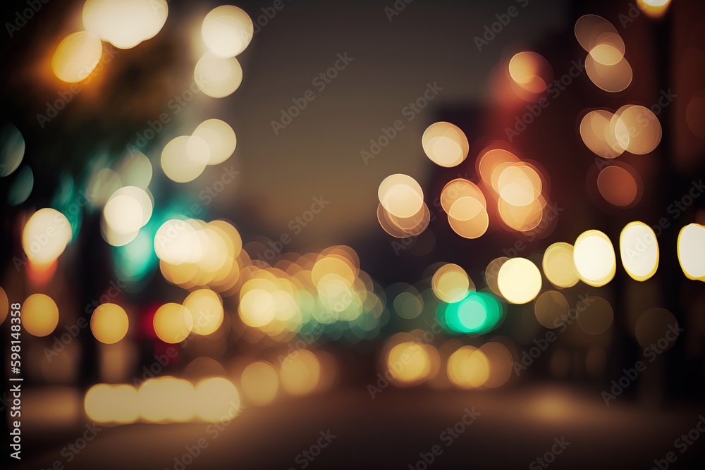 Fototapeta premium Night Lights of the City: A Defocused Bokeh Background - Generative AI