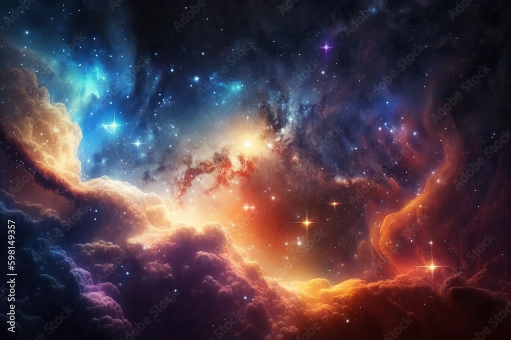 Naklejka premium Colorful Starry Night Sky Outer Space Background in High Definition - Generative AI