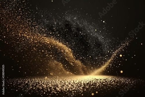 Slow Motion Golden Glitter and Universe Gold Dust with Stars on Black Background - Generative AI