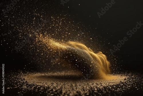 Slow Motion Golden Glitter Universe with Stars on Black Background - Generative AI
