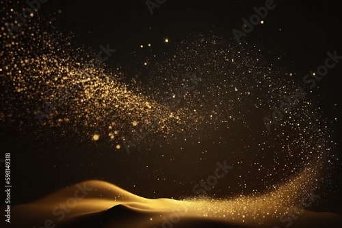 Slow Motion Golden Glitter with Universe Gold Dust and Stars on Black Background - Generative AI