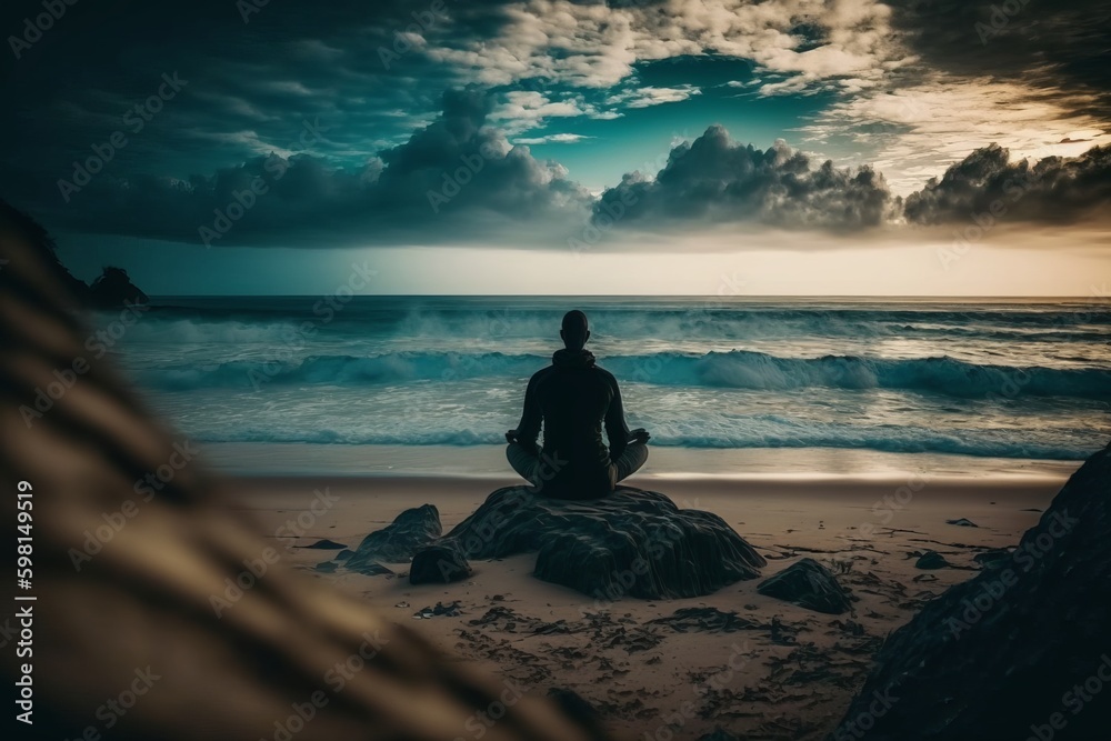 Harmonious Yoga Meditation on a Golden Beach - Generative AI