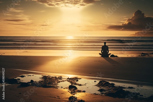 Harmonious Yoga Meditation on Calm and Relaxing Beach - Generative AI