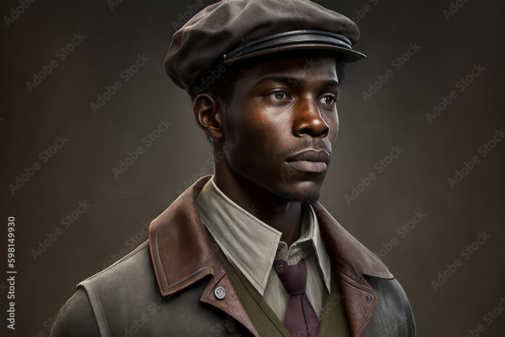 Working class afro American man in working clothes, fictitious person. AI generated image Working class afro American man in working clothes, fictitious person. AI generated image