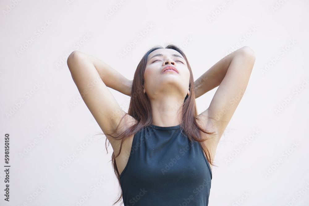 Woman having headache from overwork not enough rest Woman having headache from overwork not enough rest