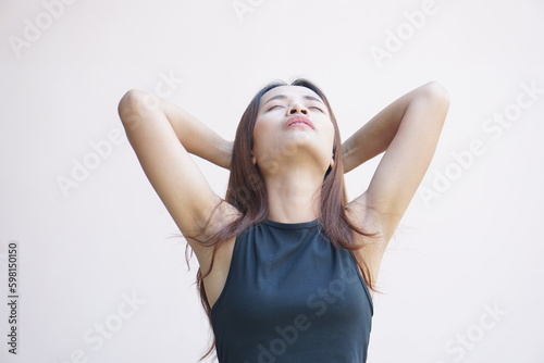 Woman having headache from overwork not enough rest