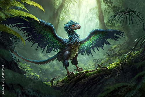 Archaeopteryx Dinosaur in a Prehistoric Setting - Ai Generative
