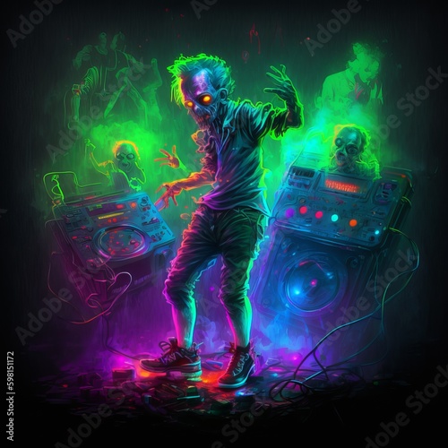 Zombie Disco: Neon Lights and Fog - Generative AI