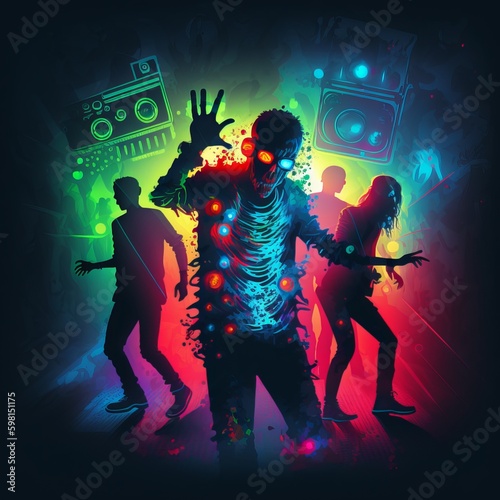 Zombie Apocalypse Disco: Neon Lights, Fog, and a DJ - Generative AI