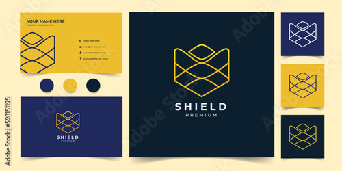 shield or defense logo in simple mono line and modern style