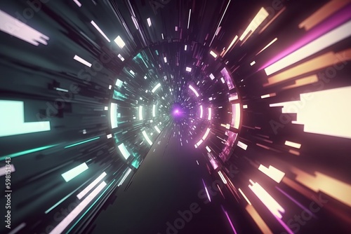 Digital Neon Lights Speeding Through Technologic Tunnels - Generative AI